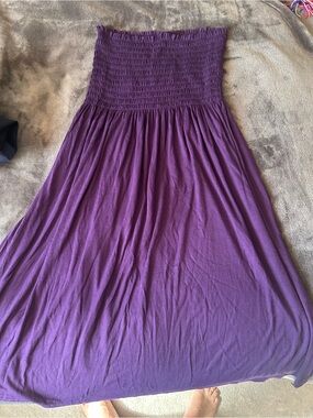 Strapless Smocked Maxi Dress in Purple
